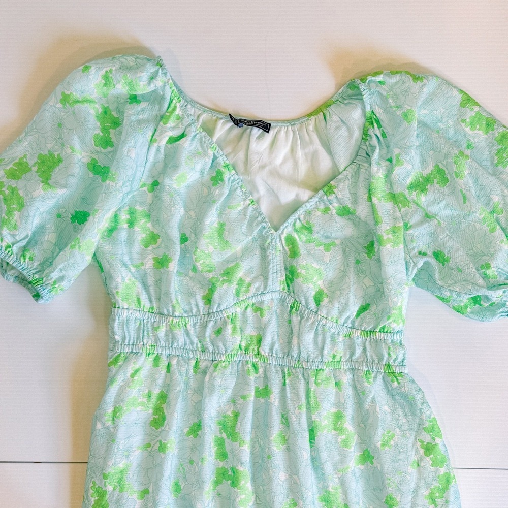 Vineyard Vines Romper Womens Size M Green Floral Puff Sleeve Coastal Resort wear - Picture 3 of 9